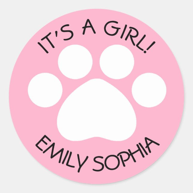 Sticker Rond Baby shower - C'est une fille - thème Empreinte de (Devant)