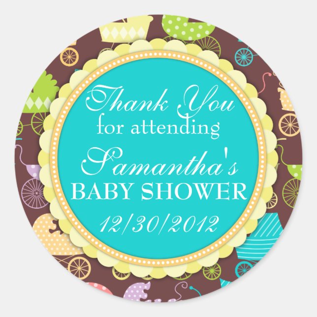 Sticker Rond Baby shower chic à poussette (Devant)
