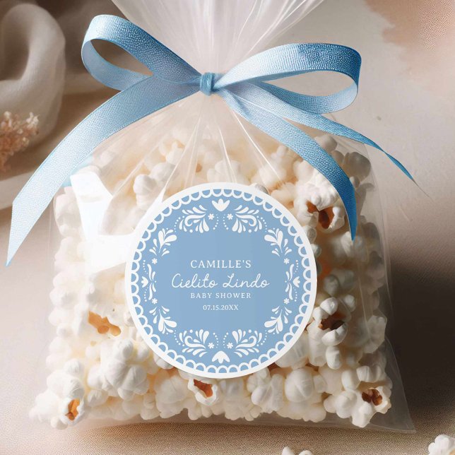 Sticker Rond Baby shower Cielito Lindo Blue Boy (Cielito Lindo Boy baby shower round sticker)