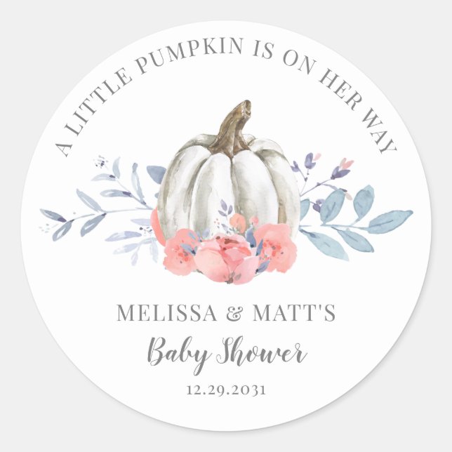 Sticker Rond Baby shower Citrouille aquarelle (Devant)