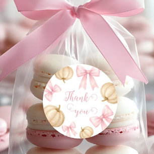 Sticker Rond Baby shower Citrouille arc rose délicat