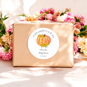 Sticker Rond Baby shower citrouille Automne Orange Tournesol bl