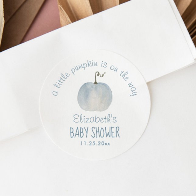 Sticker Rond Baby shower Citrouille bleu  Merci (Créateur téléchargé)