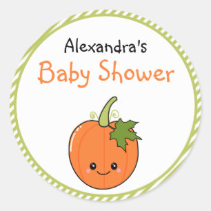 Sticker Rond Baby shower Citrouille Cute Kawaii