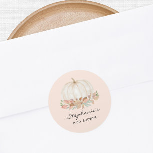 Sticker Rond Baby shower Citrouille d'automne