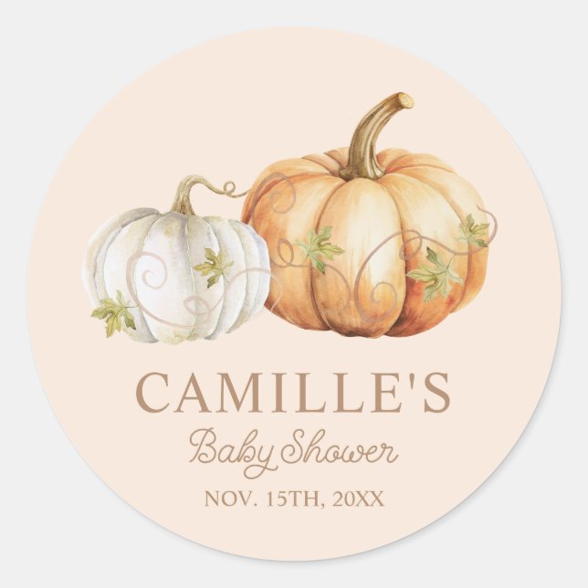 Sticker Rond Baby shower Citrouille d'automne (Devant)