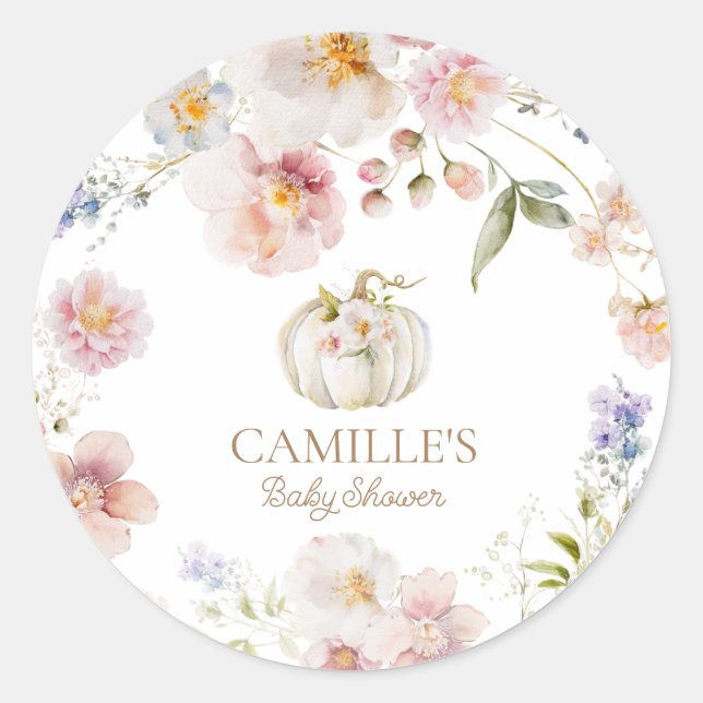 Sticker Rond Baby Shower Citrouille d'Automne (Devant)