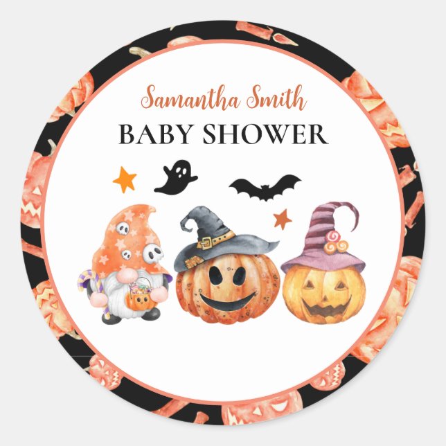 Sticker Rond Baby shower Citrouille d'Halloween (Devant)