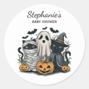 Sticker Rond Baby shower Citrouille Halloween branché Ghost Cat