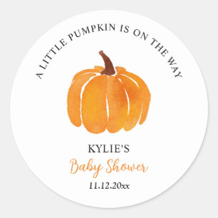 Sticker Rond Baby shower Citrouille orange aquarelle
