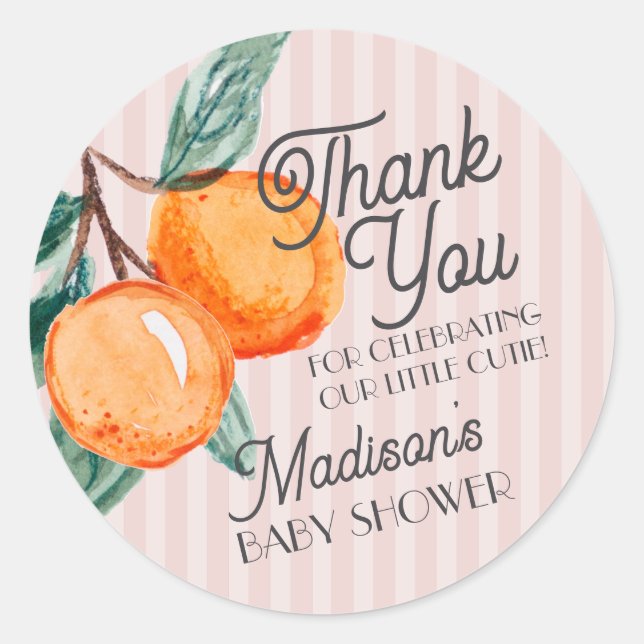 Sticker Rond Baby shower Citrus Petit Cutie Rose Favoriser (Devant)
