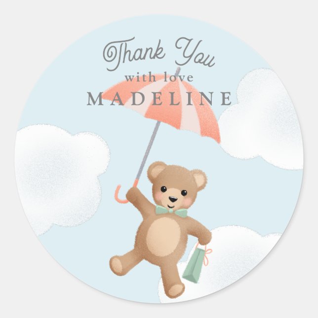 Sticker Rond Baby shower classique Teddy Bear Pastel (Devant)