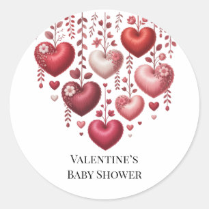 Sticker Rond Baby Shower Cœur Floral Rouge Douillet
