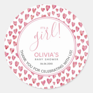Sticker Rond Baby shower Coeur rose C'est une fille