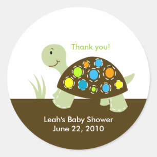 Sticker Rond Baby shower coloré moderne tortue ou anniversaire