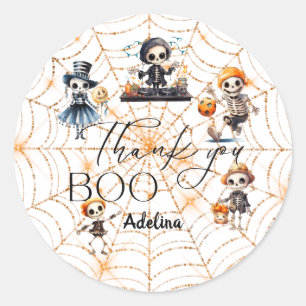 Sticker Rond Baby shower Costume Halloween Boo Skeletons Éffray