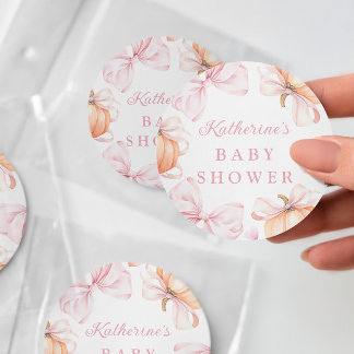 Sticker Rond Baby Shower Couronne Rose Citrouille Aquarelle