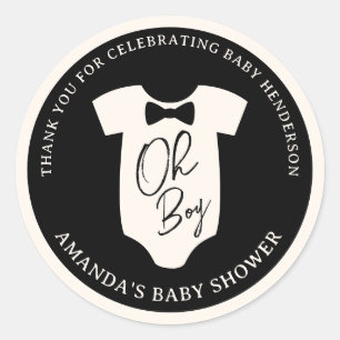 Sticker Rond Baby Shower Cravate Noire et Crème