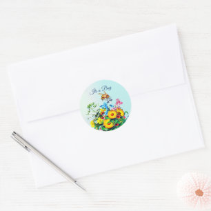 Sticker Rond Baby shower d'abeilles Blue Floral Pacifier
