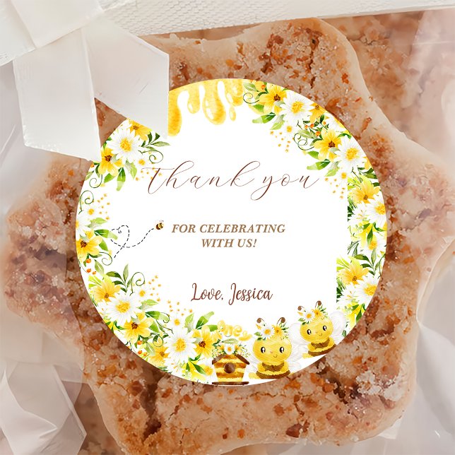 Sticker Rond Baby shower d'abeilles de tournesol (Créateur téléchargé)