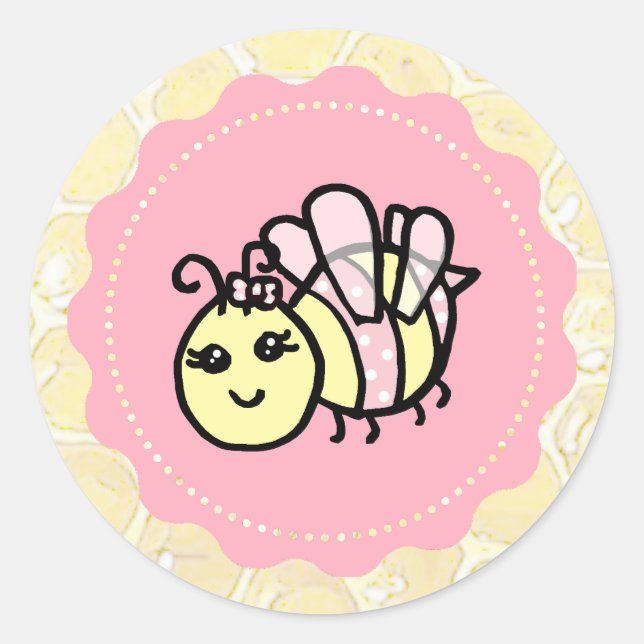 Sticker Rond Baby shower d'abeilles miel de fille mignonne (Devant)