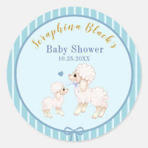 Sticker Rond Baby shower d'agneau de garçon bleu doux