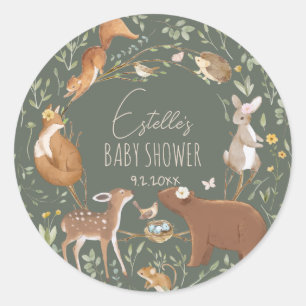 Sticker Rond Baby shower d'amis de la forêt