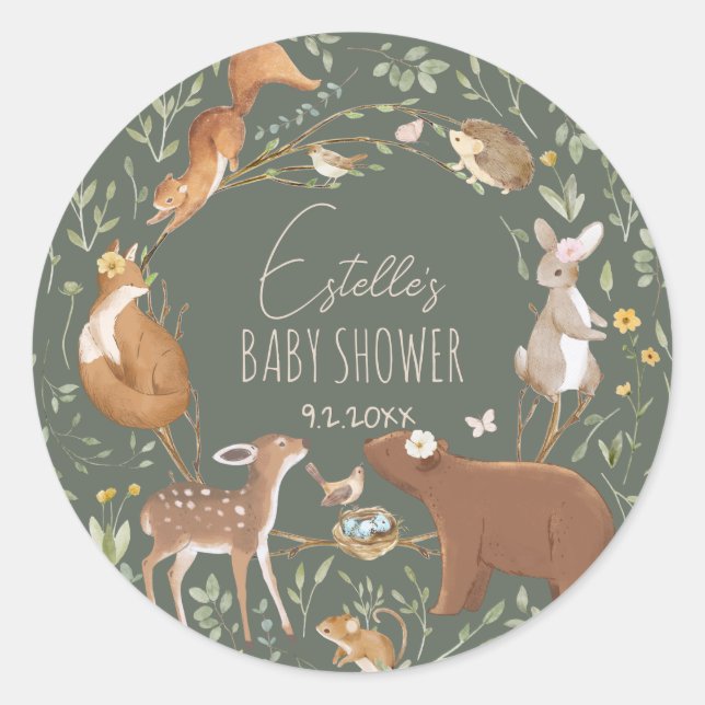 Sticker Rond Baby shower d'amis de la forêt (Devant)
