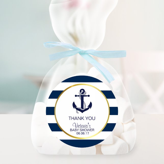 Sticker Rond Baby shower d'Ancre Bleu de la marine nautique (Créateur téléchargé)