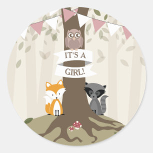 Sticker Rond Baby shower d'animaux de bois - Fille