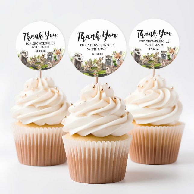 Sticker Rond Baby shower d'animaux de bois mignons (Créateur téléchargé)