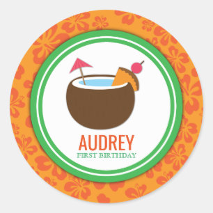 Sticker Rond Baby shower d'anniversaire de Luau