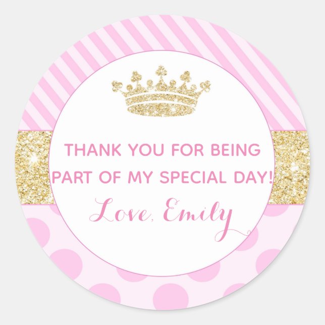 Sticker Rond Baby shower d'anniversaire de princesse cadeau fav (Devant)