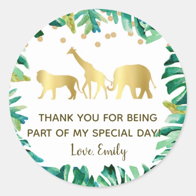 Sticker Rond Baby shower d'anniversaire des animaux de la jungl (Devant)