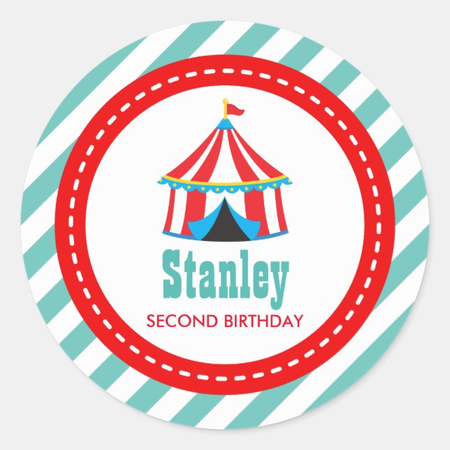 Sticker Rond Baby shower d'anniversaire du carnaval d'Aqua blue (Devant)