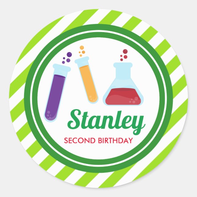 Sticker Rond Baby shower d'anniversaire Mad Science (Devant)