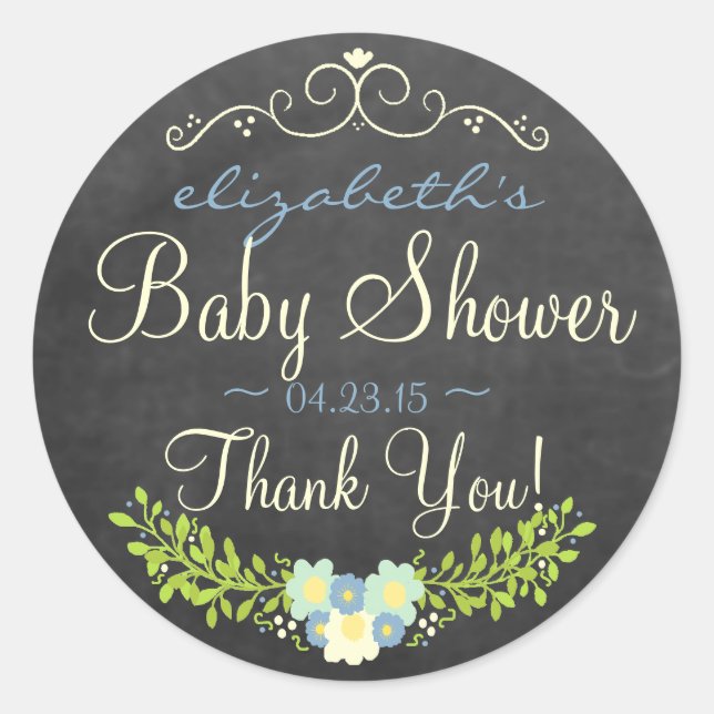 Sticker Rond Baby shower d'apparence du tableau de bord bleu et (Devant)
