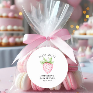 Sticker Rond Baby shower d'aquarelle aux fraises roses de Berry