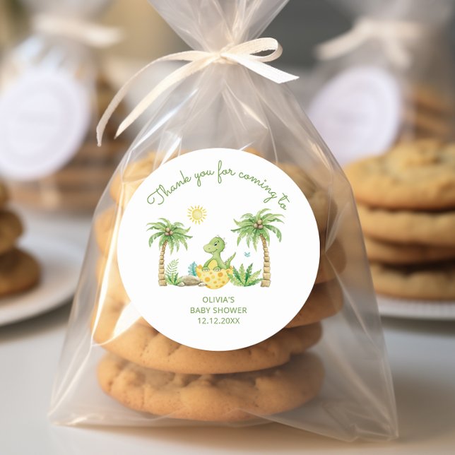 Sticker Rond Baby shower d'aquarelle aux oeufs de dinosaure (Créateur téléchargé)