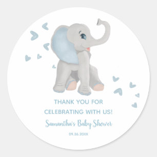 Sticker Rond Baby shower d'aquarelle bleu bleu doux Eléphant Fa