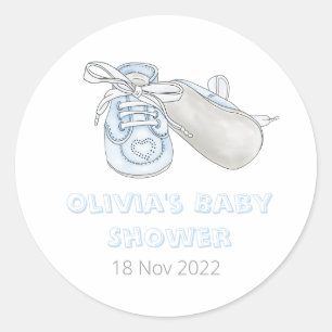 Sticker Rond Baby shower d'aquarelle Blue Baby Bootie