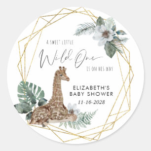 Sticker Rond Baby shower d'aquarelle Boho Giraffe