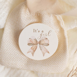 Sticker Rond Baby shower d'aquarelle Bow Boho Beige vintage