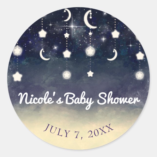 Sticker Rond Baby shower d'aquarelle céleste de l'étoile lune (Devant)