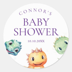 Sticker Rond Baby shower d'aquarelle Dinosaur Cute