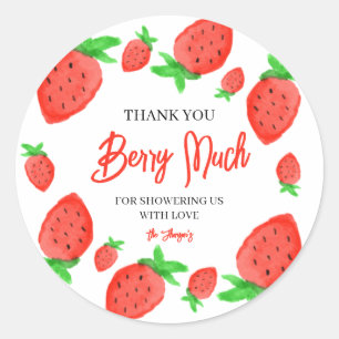 Sticker Rond Baby shower d'aquarelle fraise merci Berry