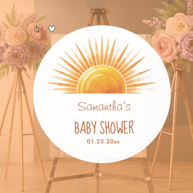 Sticker Rond Baby shower d'aquarelle Merci jaune soleil (Créateur téléchargé)
