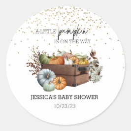 Sticker Rond Baby shower d'aquarelle petit Citrouille d'automne