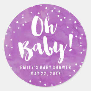 Sticker Rond Baby shower d'aquarelle pourpre Oh bébé
