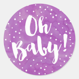 Sticker Rond Baby shower d'aquarelle pourpre Oh bébé